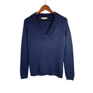 Liz Claiborne Womens Cable Knit V-Neck Sweater XXS Blue Cotton